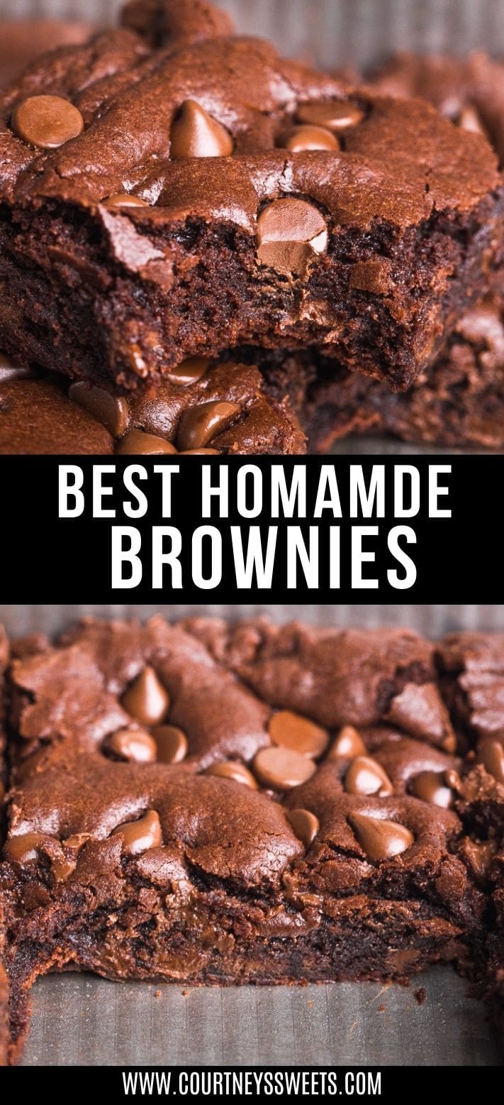 split photos of homemade brownies with text in between saying best homemade brownies.