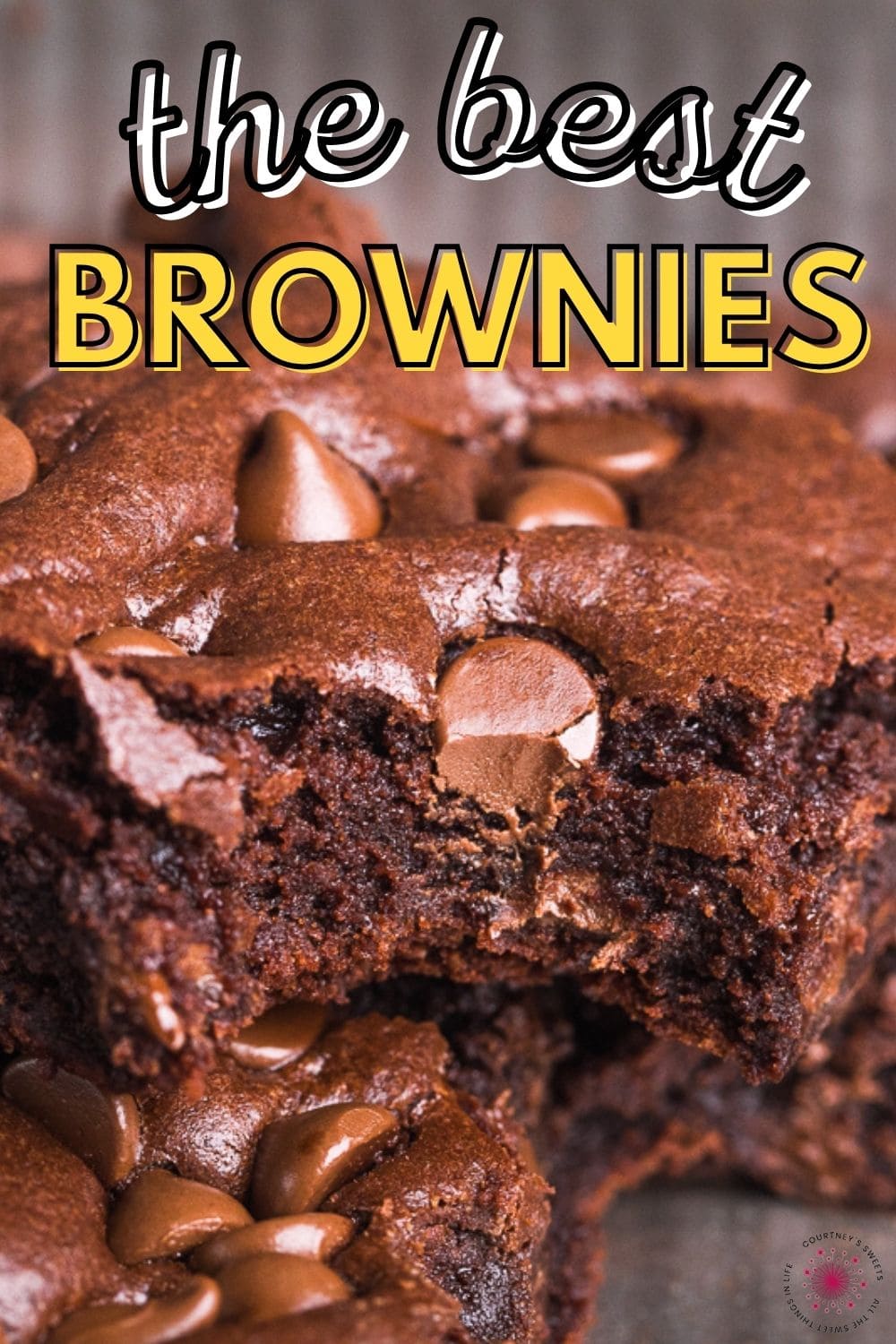 brownie with a bite taken out of it with text saying homemade brownies.