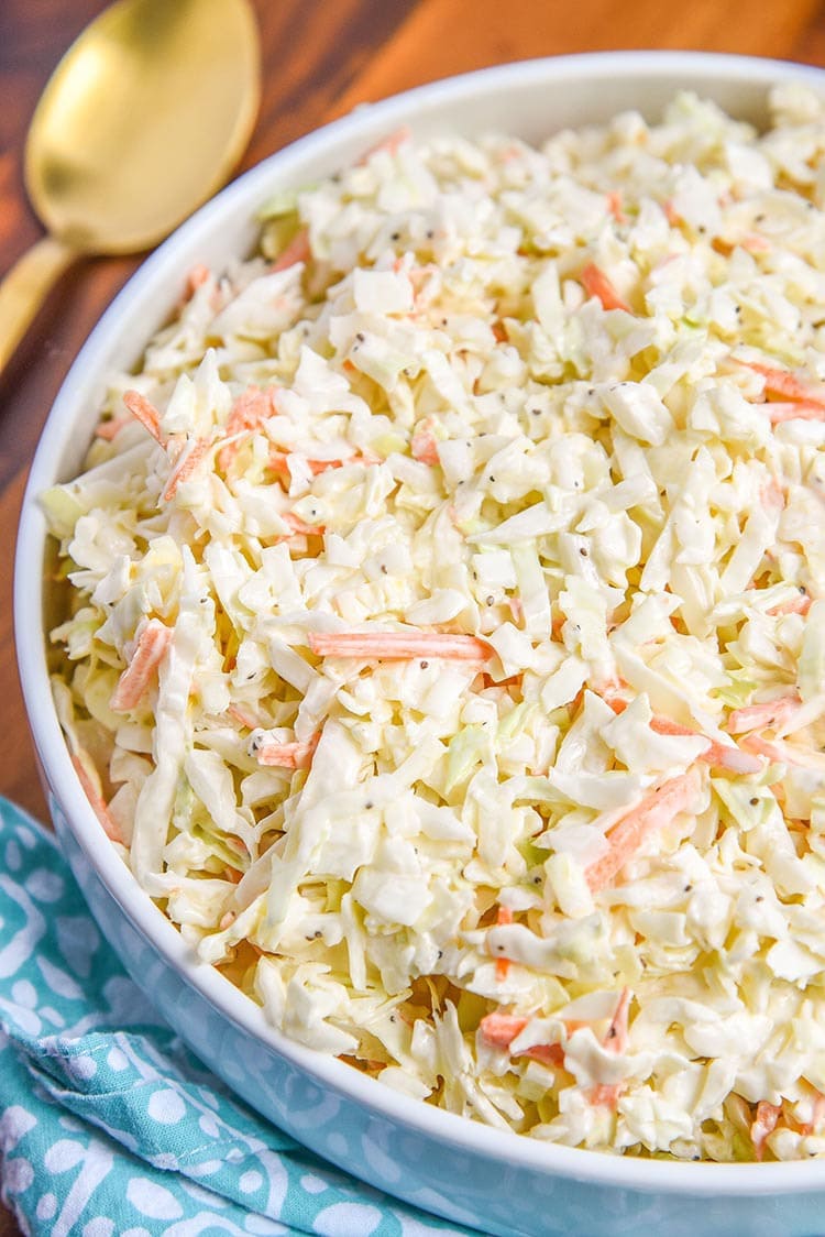 Try our Easy Coleslaw Recipe! Don't want shred all the cabbage and carrots for coleslaw? Buy already shredded coleslaw mix and make our coleslaw dressing recipe to pour right over top. Learn how to make coleslaw with our easy recipe and video! easy coleslaw recipe
