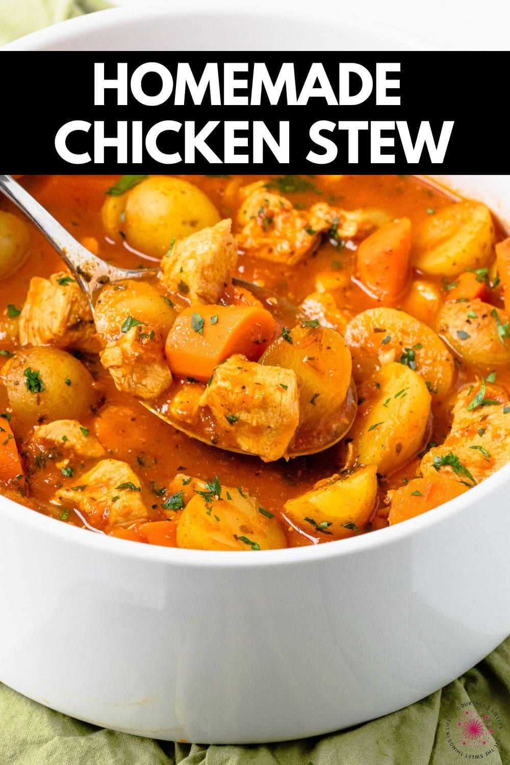 homemade chicken stew with text image.