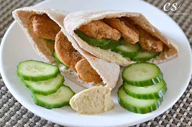 Pita Pocket with Chicken Cucumbers and Hummus