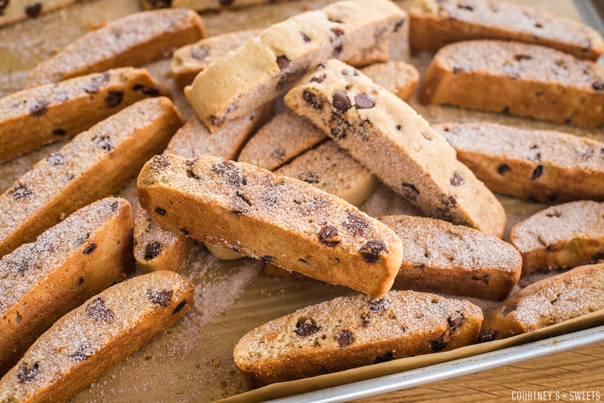 mandel bread on a baking sheet