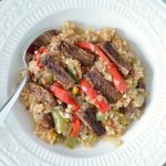 Steak with Peppers Quinoa and Rice