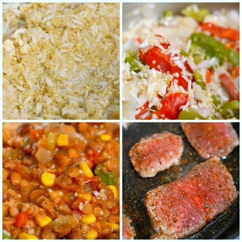 Steak with Peppers Quinoa and Rice
