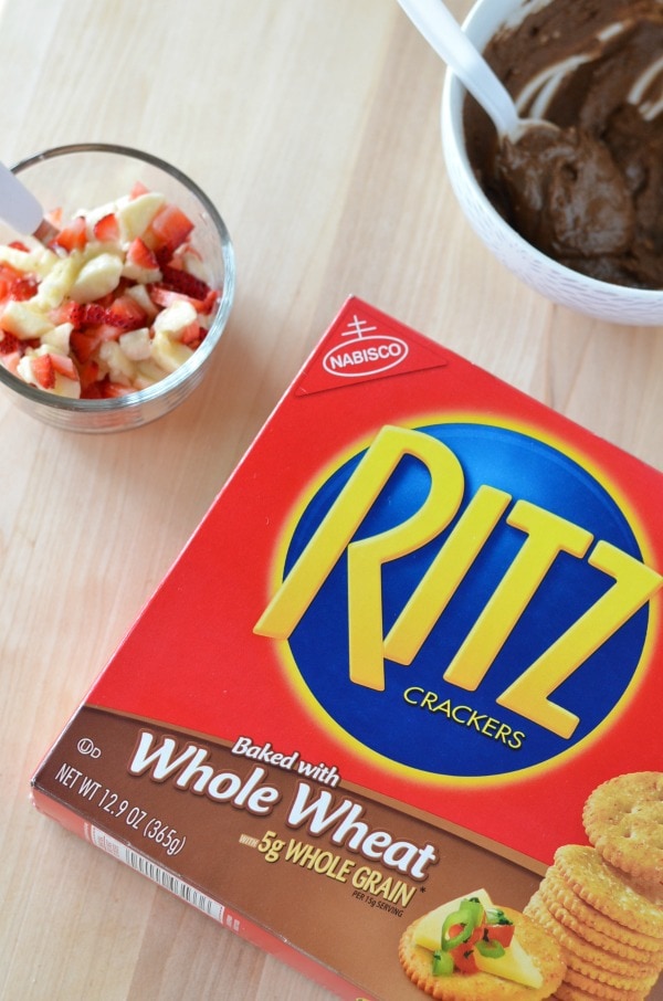 Easy RITZ® Cracker Snack Recipe Strawberry Banana and Chocolate