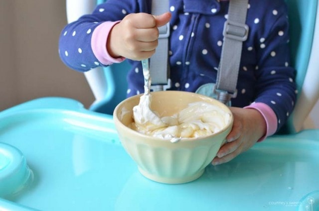 Homemade Maple Yogurt Recipe My Toddler made in her Ingenuity Trio 3-in-1 SmartClean High Chair