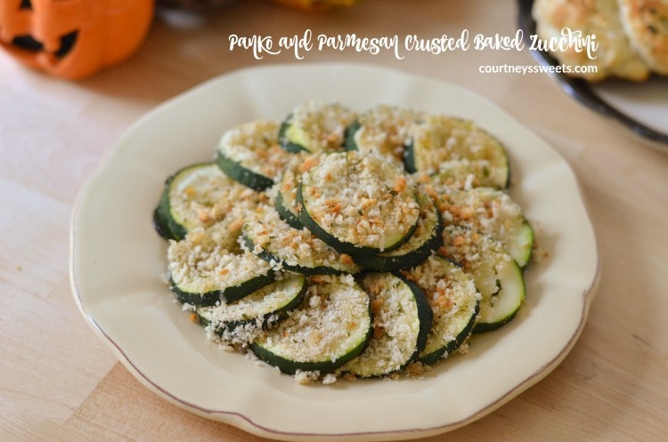 Panko and Parmesan Crusted Baked Zucchini and bathroom cleaning tips for your #HappyThanksGathering