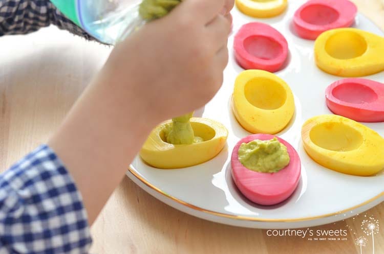 Avocado Deviled Eggs Mini Chef Mondays Recipe for Easter Kid Friendly and Naturally Dyed