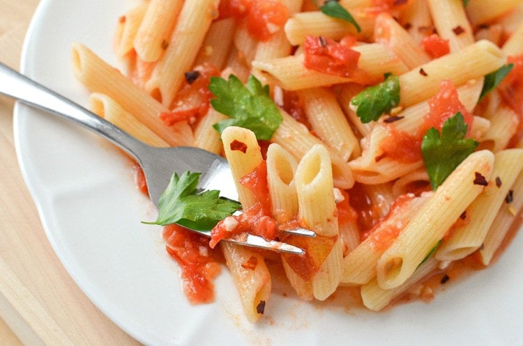 spicy garlic tomato marinara with penne pasta