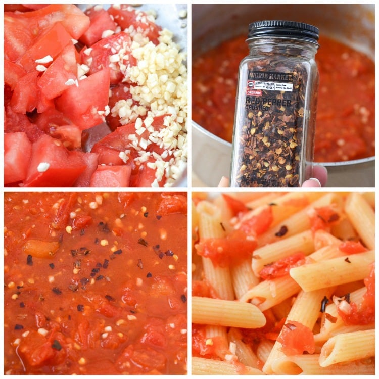 spicy garlic tomato marinara with penne pasta