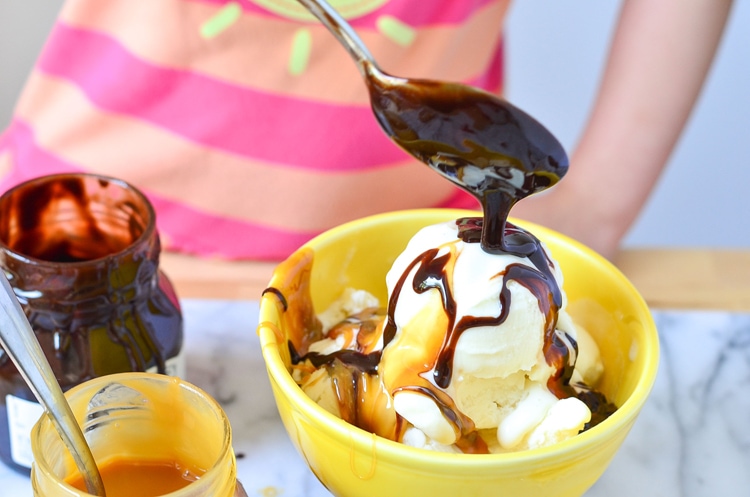 Sundae Fundays, Mini Chef Mondays! How to make the best ice cream sundae! Chocolate Sauce, Caramel Sauce, Reddi-wip, Cookies, with a cherry on top!