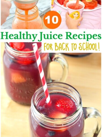 10 Healthy Juice Recipes for Back to School! Pack these healthy juice drinks with you kiddos lunch and they will have a homemade and healthy nutritious drink.