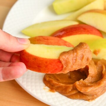 Our date caramel dip for apples (and more!) is a healthy alternative to reduce sugar caramel. It's a great recipe for a quick easy and healthy snack.