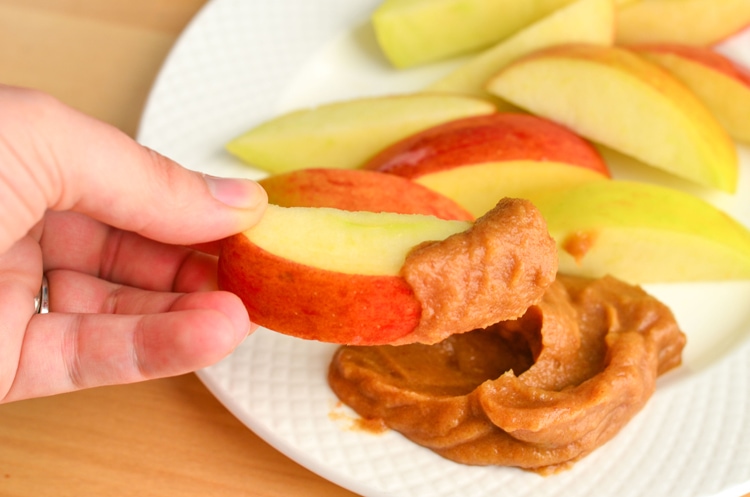 Our date caramel dip for apples (and more!) is a  healthy alternative to reduce sugar caramel. It's a great recipe for a quick easy and healthy snack.