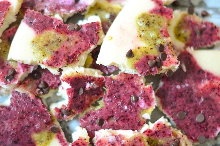 Melted Witch Frozen Yogurt Fruit Bark Recipe. This is a fun and easy healthy snack recipe for Halloween. Freezes quickly and you can enjoy it however you'd like!