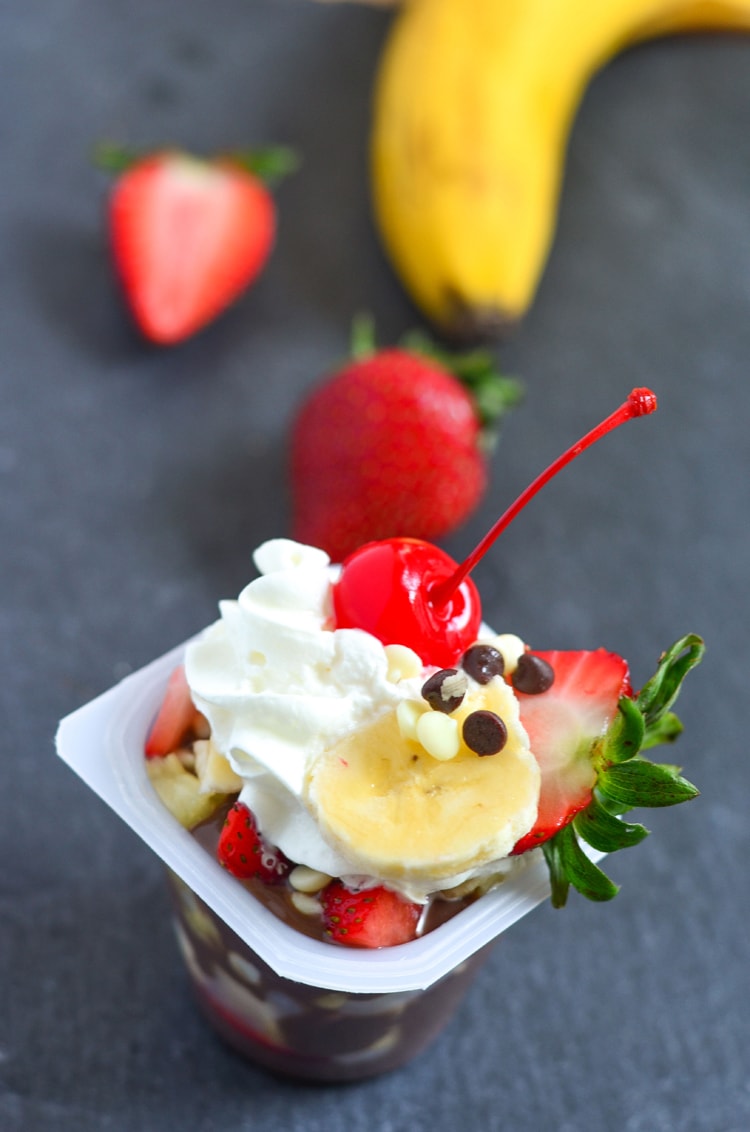 Banana Split Pudding Snack Pack! A fun and delicious after school snack for kids when they're tired from a long day. Make this quick and easy snack for after school or even after dinner for dessert. 