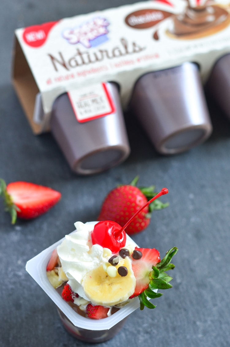 Banana Split Pudding Snack Pack! A fun and delicious after school snack for kids when they're tired from a long day. Make this quick and easy snack for after school or even after dinner for dessert. 