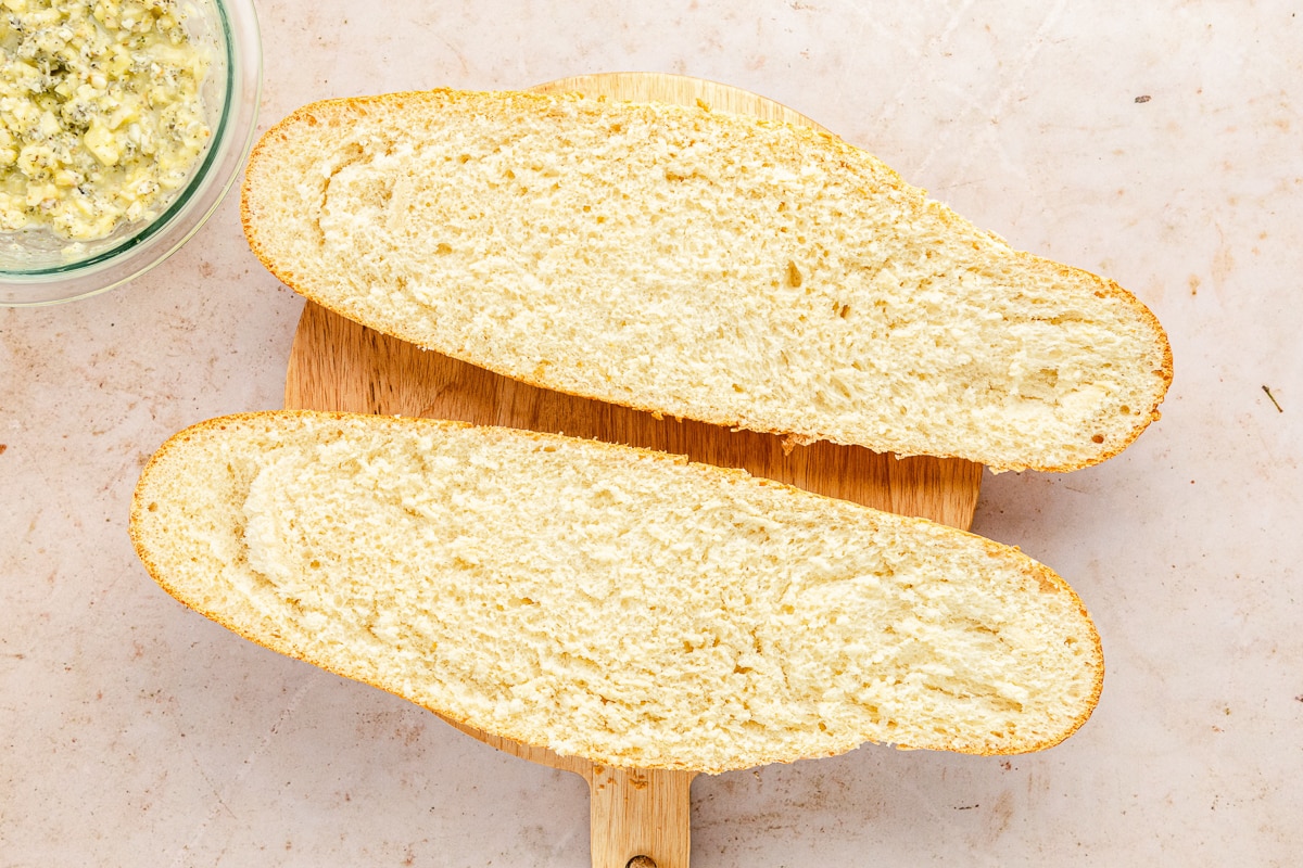 sliced open French bread.