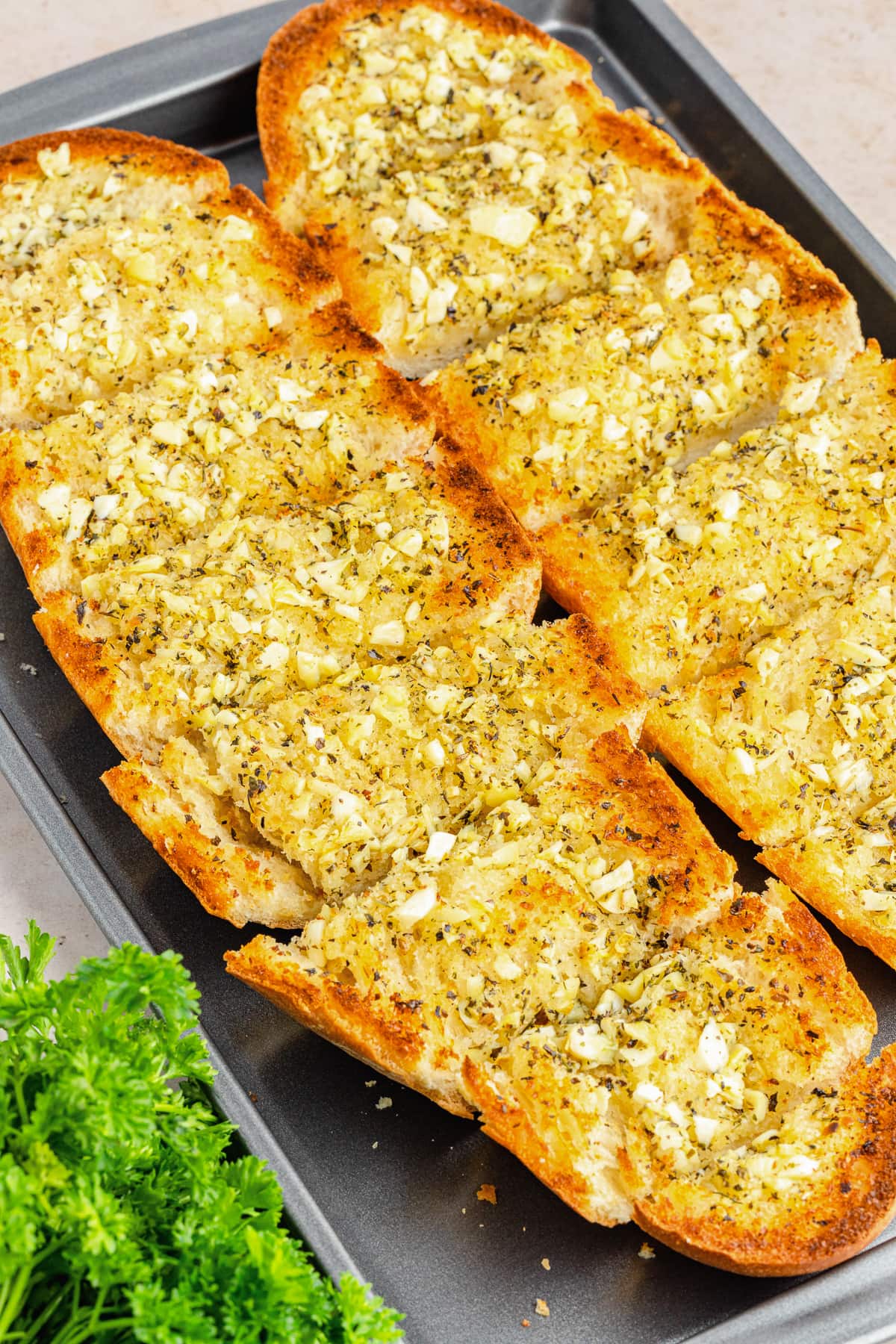 homemade garlic bread.