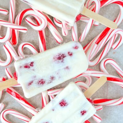 Kid-Friendly Candy Cane Ice Pops recipe. Rasbperry Mint Yogurt Ice Pops make a fun holiday treat.