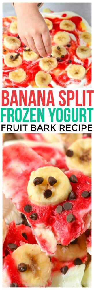 Banana Split Frozen Yogurt Bark, a refreshing frozen dessert banana split dessert recipe healthy yogurt recipes healthy kid friendly recipes