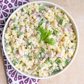 This cold tuna macaroni salad is the perfect potluck side dish and it's one of our family favorite easy holiday recipes - entertaining food