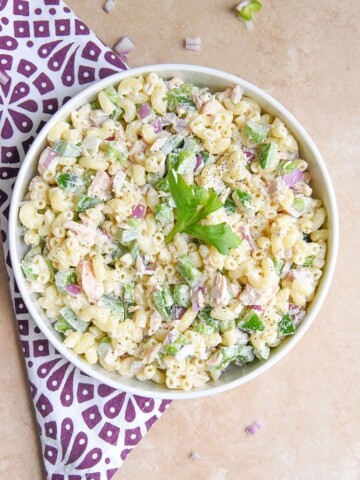 This cold tuna macaroni salad is the perfect potluck side dish and it's one of our family favorite easy holiday recipes - entertaining food