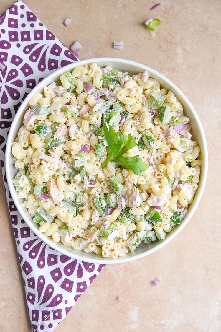 This cold tuna macaroni salad is the perfect potluck side dish and it's one of our family favorite easy holiday recipes - entertaining food