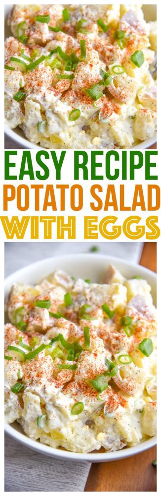 Quick and easy Potato Salad with Eggs Recipe is a great summer side dish for parties! Comfort food that is a family favorite for many!