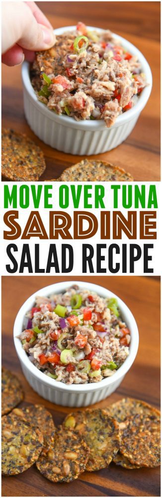 Sardine Salad recipe for crackers or sardine salad sandwich! Easy healthy fish recipe packed with fresh lemon, peppers and onions.