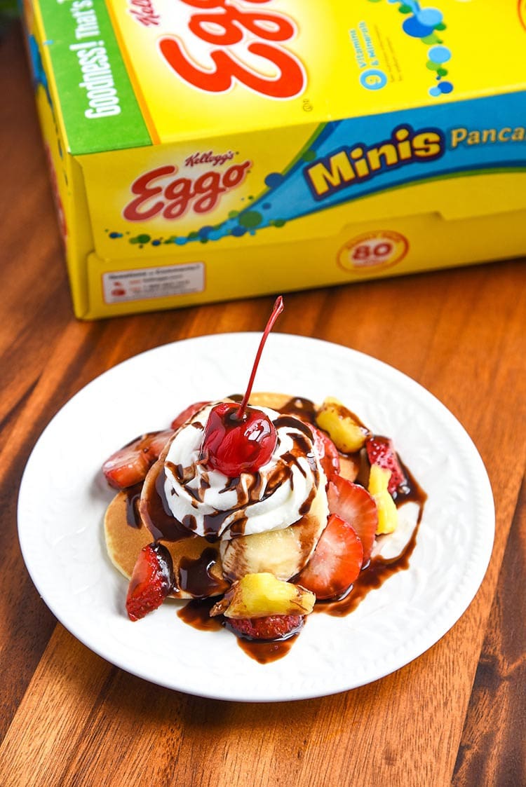 Banana Split Breakfasts are my absolute favorite. Especially this Banana Split Waffles Breakfast! Fun twist on a classic dessert recipe turned into a tasty breakfast recipe. pancakes