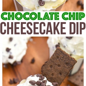 Chocolate Chip Cheesecake Dip is one tasty no bake dessert recipe that everyone will love! All the flavors you love in a traditional cheesecake recipe are in this kid-friendly recipe no bake treat!
