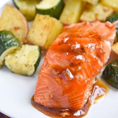 This Maple Salmon Recipe is one of my favorite baked salmon recipes! It cooks up quickly and you could even cook it from frozen! The maple sauce is so delicious and not just for salmon, you could even use it on shrimp, pork, chicken, or even beef. plated