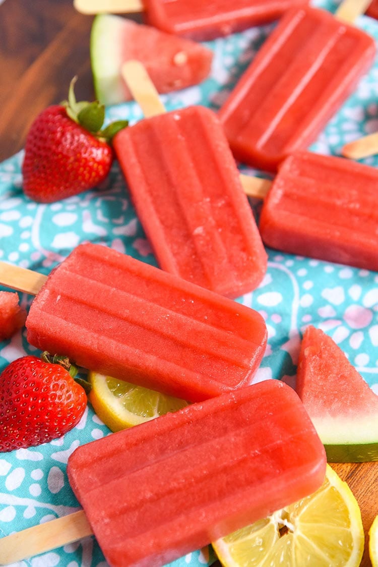 Nutritious Strawberry Watermelon Popsicles make for healthy and refreshing frozen summer dessert for kids! Easy to make recipe for kids on to Mini Chef Mondays and perfect to hydrate them on a hot summer day.