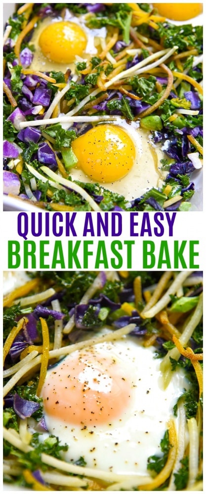 This healthy breakfast bake is a quick and easy sheet pan recipe! A nutritious meal filled with healthy vegetables like Kale, Kohlrabi, Beets, Cabbage and farm fresh Eggs.