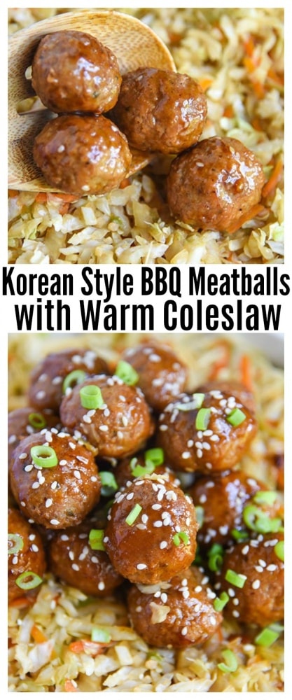 Korean Style BBQ Meatballs with Warm Coleslaw will be a new family favorite meal. Quick and Easy Dinner Recipe (less than 30 minutes!) (final)