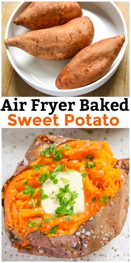 Our Air Fryer Baked Sweet Potato recipe results in a sweet potato baked to perfection. Quick and easy side dish recipe.