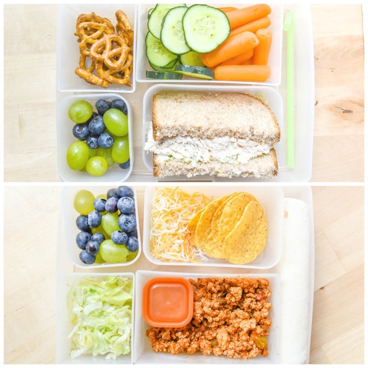 Chicken Salad or Easy Taco Lunch Kit for Back to School. Use a bento lunchbox for school, or even enjoy this as a Taco Tuesday Family Dinner!