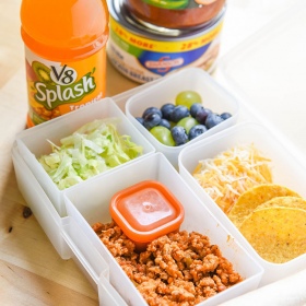 Easy Taco Lunch Kit for Back to School. Use a bento lunchbox for school, or even enjoy this as a Taco Tuesday Family Dinner! Products at Walmart