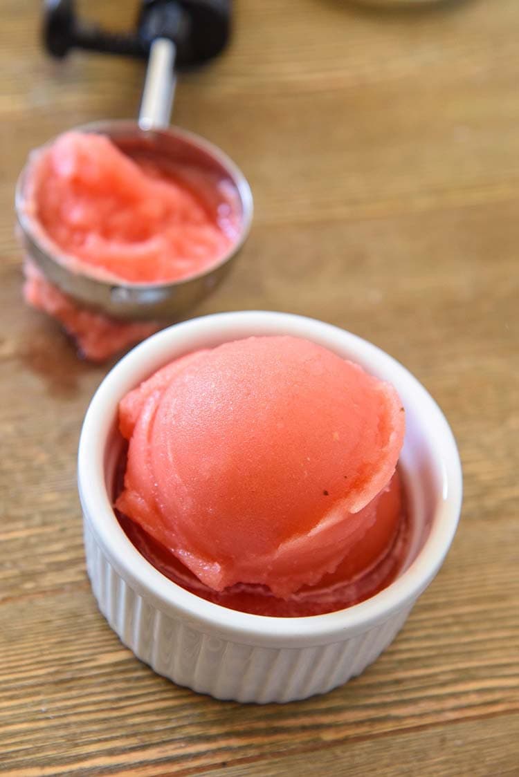 Refreshing Watermelon Sorbet Recipe! Make this fun frozen treat in less than 5 minutes. Scoops!