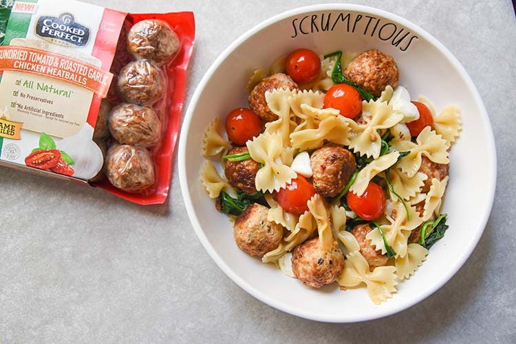 Warm Pasta Salad with Cooked Perfect Meatballs