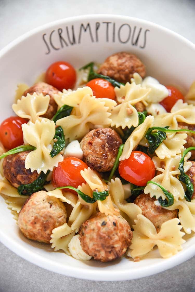 Warm Pasta Salad with Meatballs 