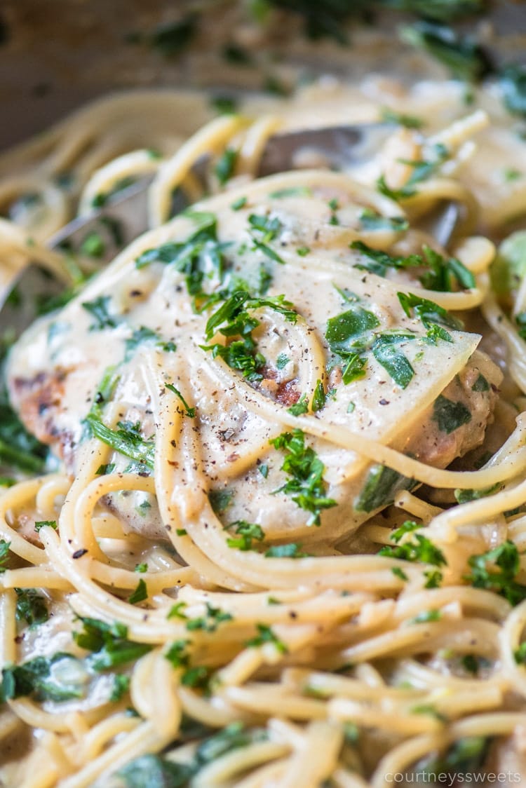 smothered pork chops spinach spaghetti recipe