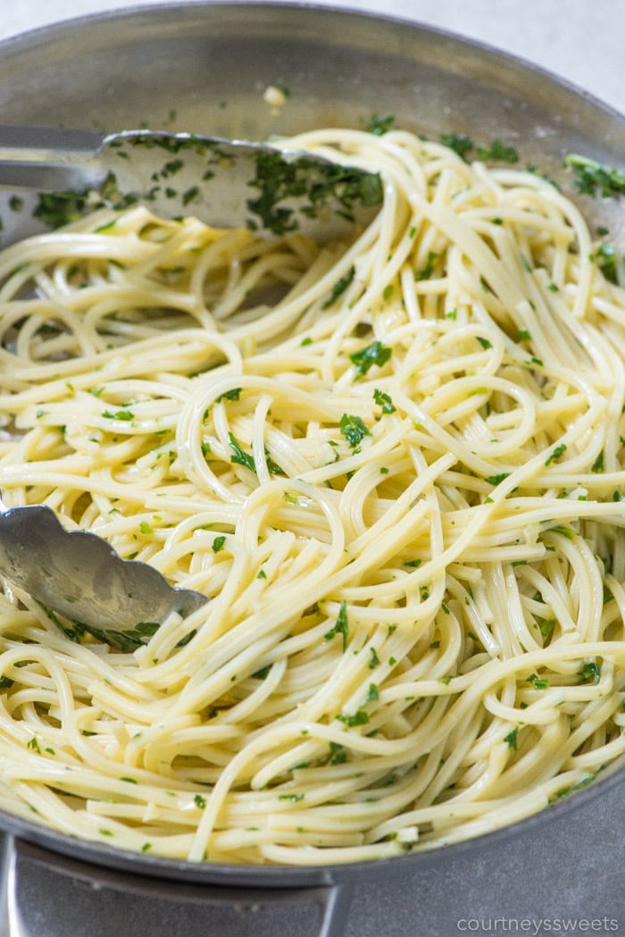 salmon pasta with garlic butter sauce 