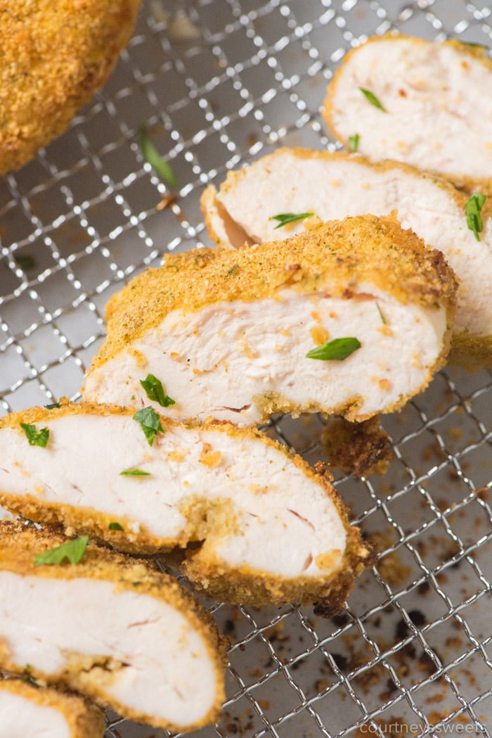 air fryer chicken breast slice on a rack