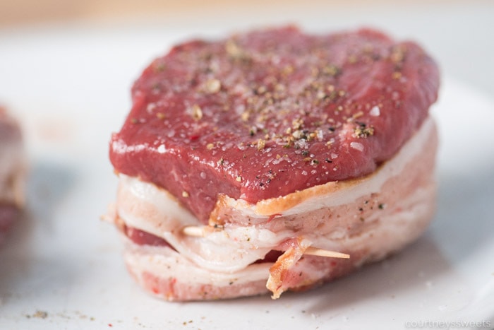 This bacon wrapped filet mignon will wow your dinner guests. Nicely seared on the outside with a beautiful pink inside on this air fryer filet mignon with bacon! bacon wrapped filet