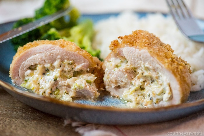 stuffed chicken thighs with broccoli and cheese cut open