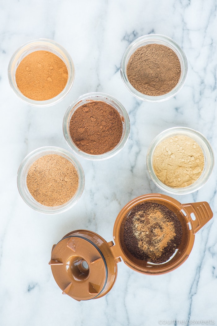 spices in mason jars for pumpkin spice coffee