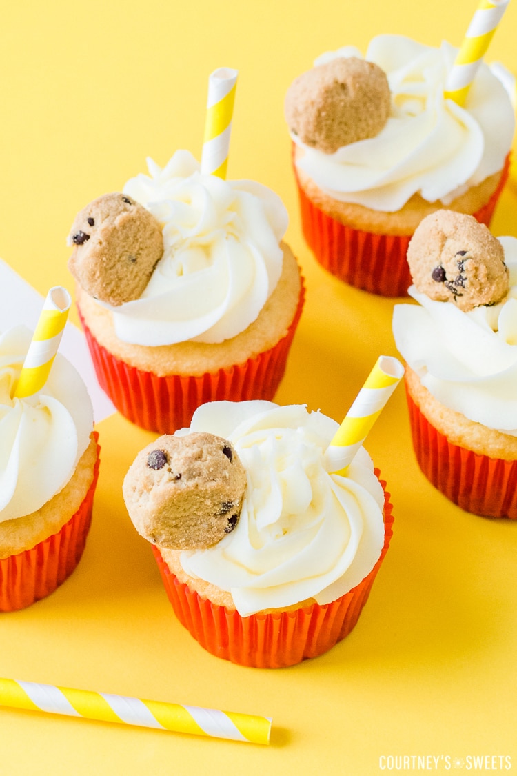 cake mix cupcakes with mini chocolate chip cupcakes and a mini straw