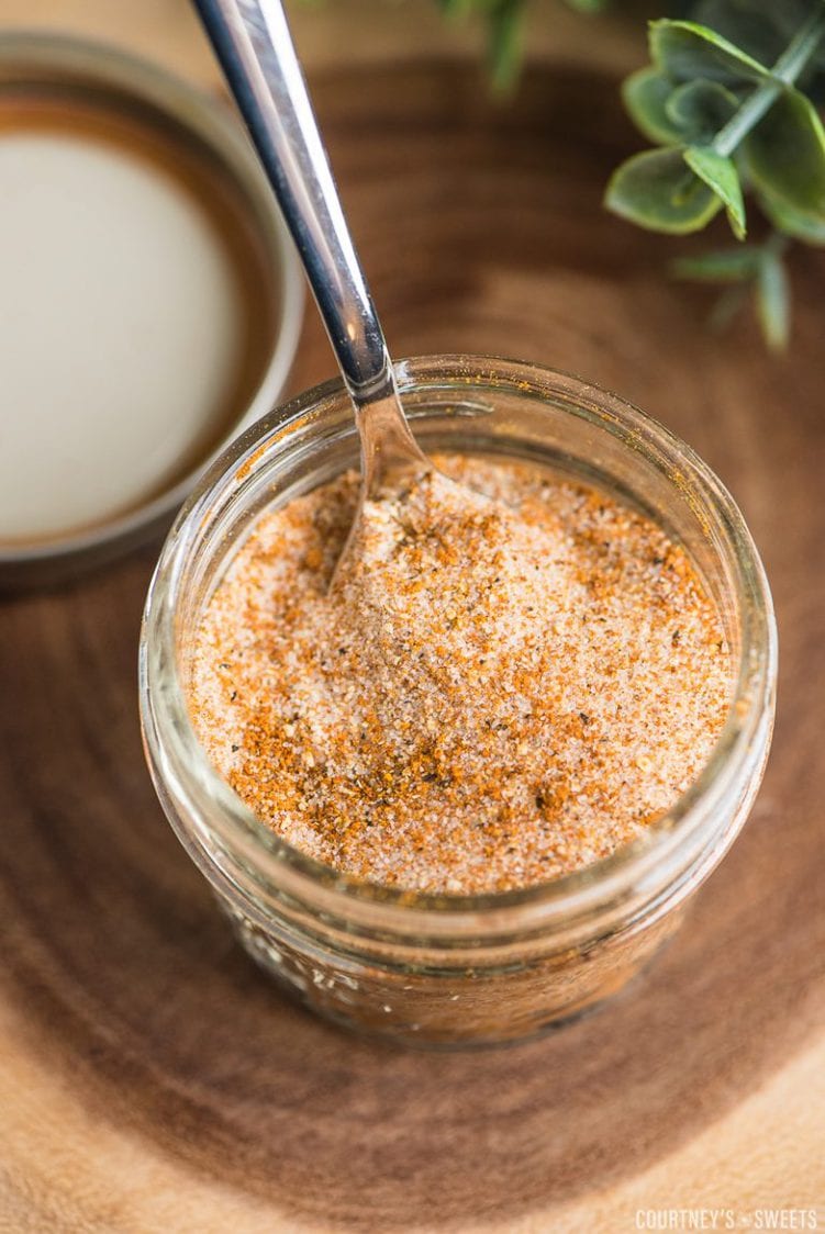 homemade seasoning salt in a mason jar with a spoon